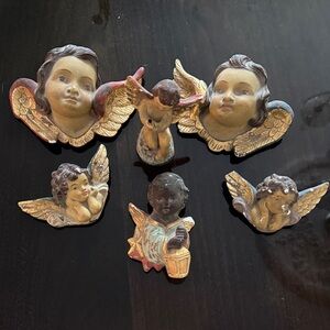 Vintage European Angel Cherub Wall Plaques - Mixed Cream, Gold, Pink, Blue